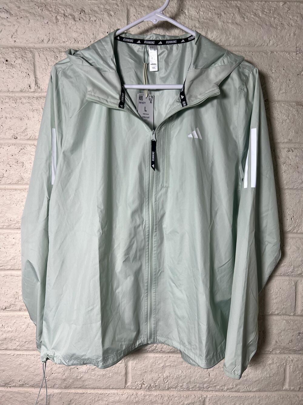 Adidas Womens L Running Jacket IN1577 Mint Green Hooded Windbreaker NWT